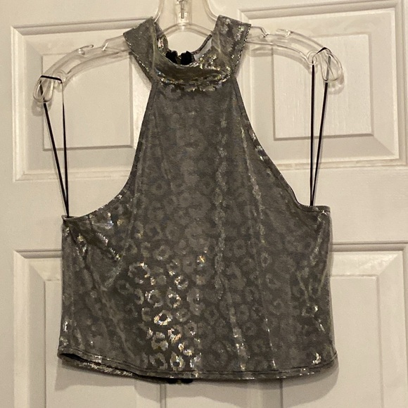 TOPSHOP - NWT - tank: metallic cheetah print lined halter neck crop w zip - 12 - Picture 8 of 16